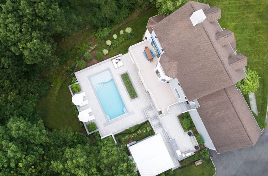 Chappaqua estate aerial, pool and grounds